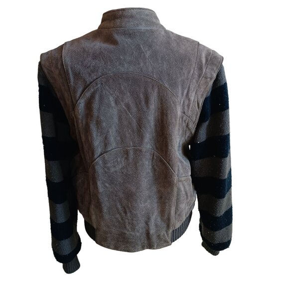 Women's Vintage Jacket Large Suede Knit Bomber Striped Grunge Learsi 1990's - Picture 4 of 10